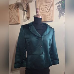 Tahari Luxe Dark Green Women's Formal Jacket w/crystal buttons. Size 14